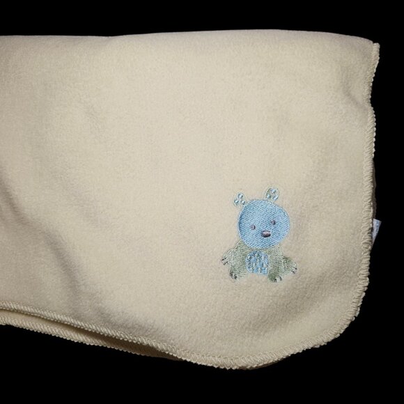VTG Y2K Carters Light Yellow Fleece Baby Blanket Blue Green Bear Dog Animal - Picture 2 of 8